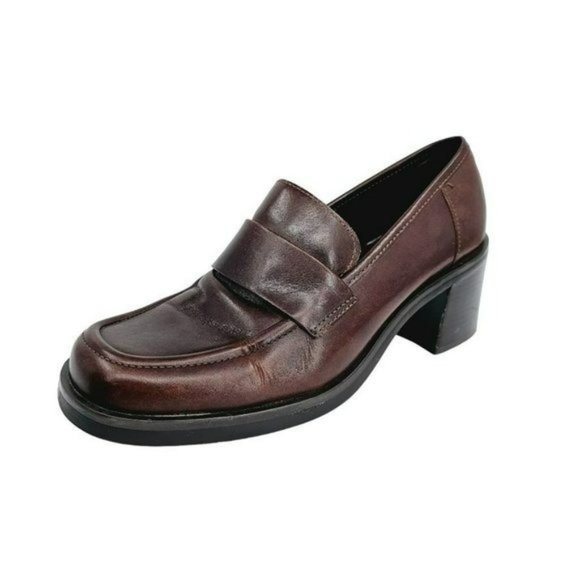 Nine West Franke2 90s Chunky Penny Loafers 6.5 M Chocolate Brown Leather Stacked - Picture 13 of 13